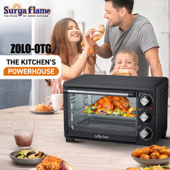 Surya Flame Zolo OTG (21Liters) with Temperature Selection 1200 W, Powder Coated Finish, Includes Baking Pan, SS Grill Tray (Black, Silver)