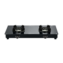 Surya Flame "BLACK PRO GLASS TOP" 2 Burner L.P.G Stove with Coated Brass Burner and Doorstep Service,  2 Years Warranty