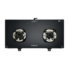 Surya Flame "BLACK PRO GLASS TOP" 2 Burner L.P.G Stove with Coated Brass Burner and Doorstep Service,  2 Years Warranty