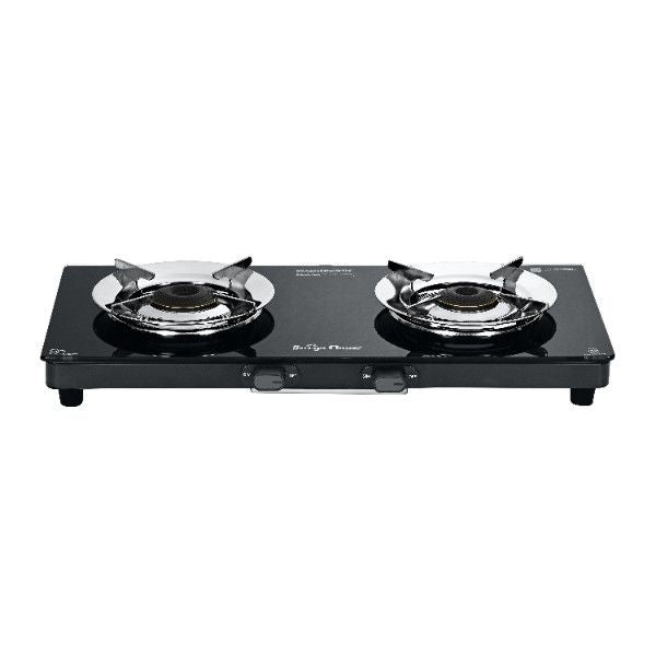 Surya Flame LPG 2 Burner GREEN Glass Gas Stove Manual Ignition LERC Brass Burners & Steel Pan Support With 5 Years Warranty