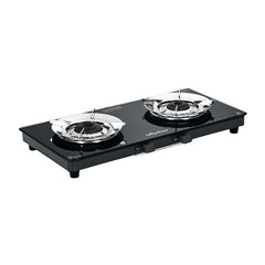 Surya Flame LPG 2 Burner GREEN Glass Gas Stove Manual Ignition LERC Brass Burners & Steel Pan Support With 5 Years Warranty