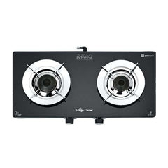 Surya Flame LPG 2 Burner GREEN Glass Gas Stove Manual Ignition LERC Brass Burners & Steel Pan Support With 5 Years Warranty