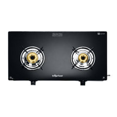 Surya Flame "MAESTRO GLASS TOP" 2 Burner L.P.G Stove with Tripin Brass Burner and Doorstep Service 2 Years Warranty