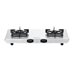 Surya Flame "VOLT SS COOKTOP" 2 Burner L.P.G Stove, 1.2mm Heavy Matt Finish Body, Rrippin Brass Burner BIS Certified and Doorstep Service 5 Years Warranty