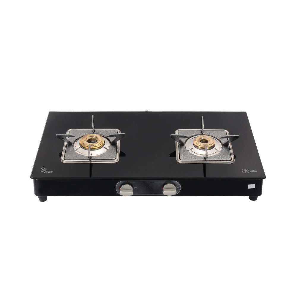 Surya Flame Glass top stove 2 Burner Manual ignition BELLO Cooktop With BIS Certified Doorstep Services 2 Years (Black)