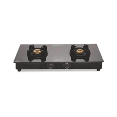 Surya Flame "BLACK KNIGHT GLASS TOP" 2 Burner L.P.G Stove with Forged Brass Burner and Doorstep Service  2 Years Warranty