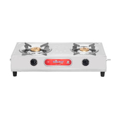 Surya Flame LPG 2 Burner Stainless Efficient Steel Gas Stove Manual Ignition Brass Burners & Steel Pan Support With 2 Years Warranty