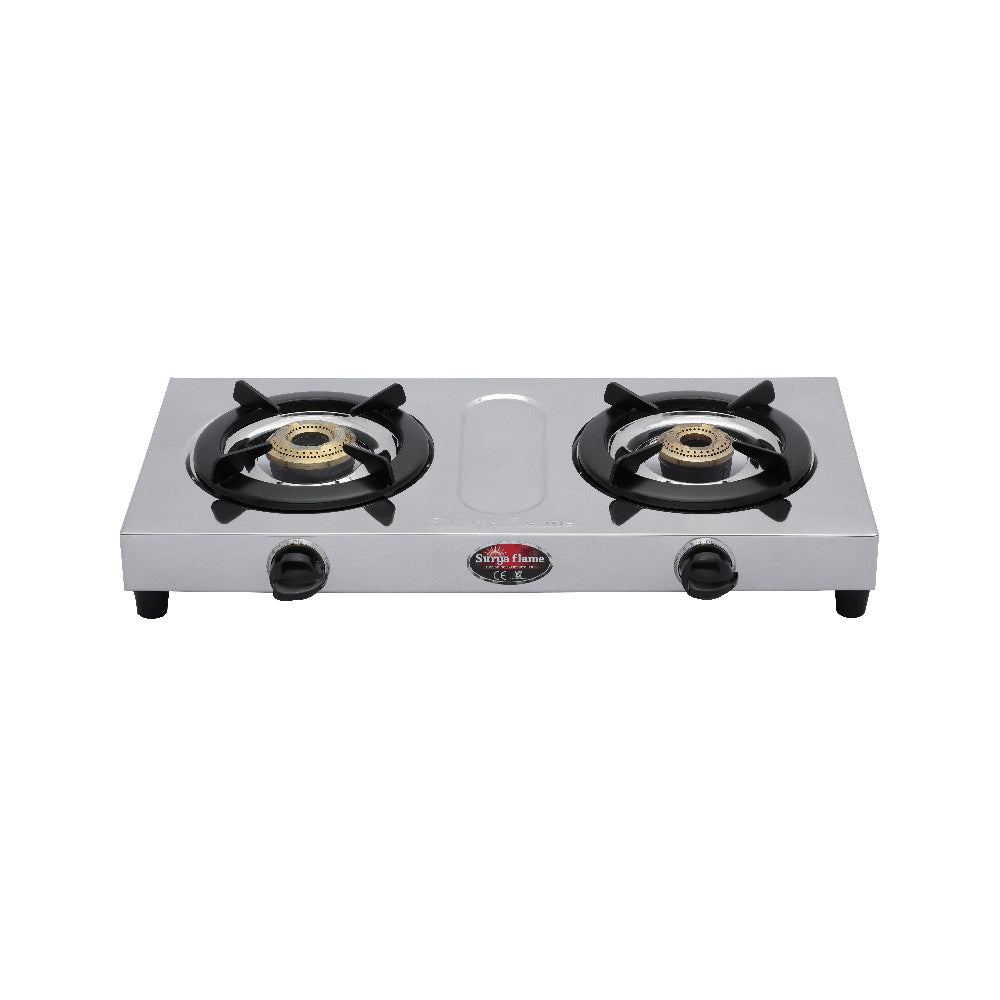 Surya Flame "SLEEK COOKTOP" 2 Burner Mild Steel L.P.G Stove with SS Drip Tray Cooktop With BIS Certified and Doorstep Service 2 Years Warranty