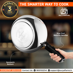 Surya Flame "MAGMA PRESSURE COOKER" Stainless Steel 3 Litre Inner Lid, Induction Compatible ISI certified(Silver)