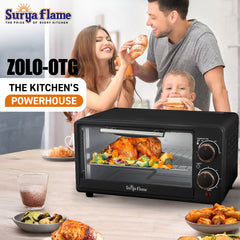 Surya Flame Zolo OTG (10Liters) with Temperature Selection 800 W, Powder Coated Finish, Includes Baking Pan, SS Grill Tray (Black, Silver) 800 watts