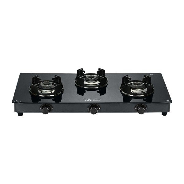 Surya Flame "BLACK PRO GLASS TOP" 3 Burner L.P.G Stove with Coated Brass Burner and Doorstep Service,  2 Years Warranty