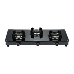 Surya Flame "BLACK PRO GLASS TOP" 3 Burner L.P.G Stove with Coated Brass Burner and Doorstep Service,  2 Years Warranty