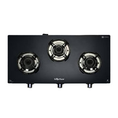 Surya Flame "BLACK PRO GLASS TOP" 3 Burner L.P.G Stove with Coated Brass Burner and Doorstep Service,  2 Years Warranty