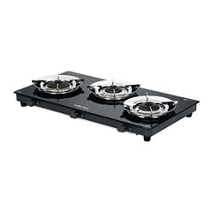 Surya Flame LPG 3 Burner GREEN Glass Gas Stove Manual Ignition LERC Brass Burners & Steel Pan Support With 5 Years Warranty