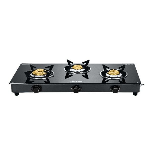 Surya Flame "MAESTRO GLASS TOP" 3 Burner L.P.G Stove with Tripin Brass Burner and Doorstep Service 2 Years Warranty