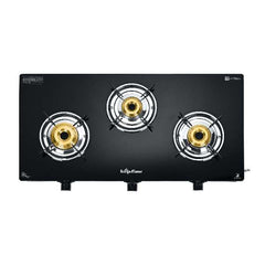 Surya Flame "MAESTRO GLASS TOP" 3 Burner L.P.G Stove with Tripin Brass Burner and Doorstep Service 2 Years Warranty