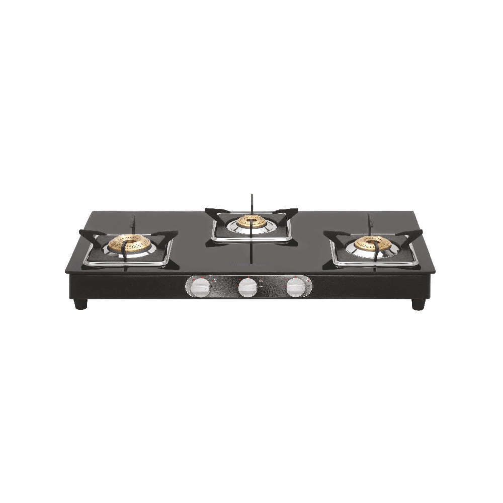 Surya Flame Glass top stove 3 Burner Manual ignition BELLO Cooktop With BIS Certified Doorstep Services 2 Years (Black)