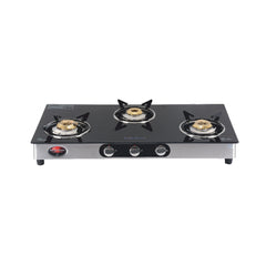 Surya Flame "EXCEL DUAL GLASS TOP" 3 Burner L.P.G Stove with Tripin Brass Burner, Sturdy Pan Support and Doorstep Service 2 Years Warranty