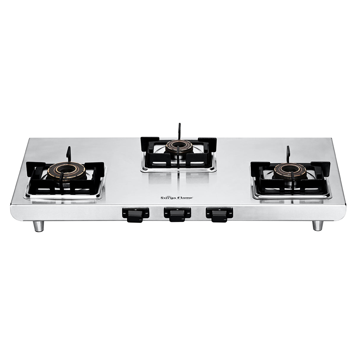 Surya Flame "LAVA SS COOKTOP" 3 Burner L.P.G Stove, 2mm Heavy Matt Finish Body, Experia Burner with BIS Certified and Doorstep Service 5 Years Warranty