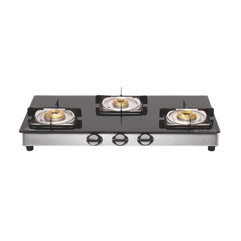 Surya Flame Glass top stove 3 burner Nexa Cooktop With BIS Certified Doorstep Services 2 Years (Black)