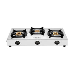 Surya Flame LPG Gas Stove 3 Burner Stainless steel Sumo Cooktop With BIS Certified Doorstep Warranty 2 Years (Silver)