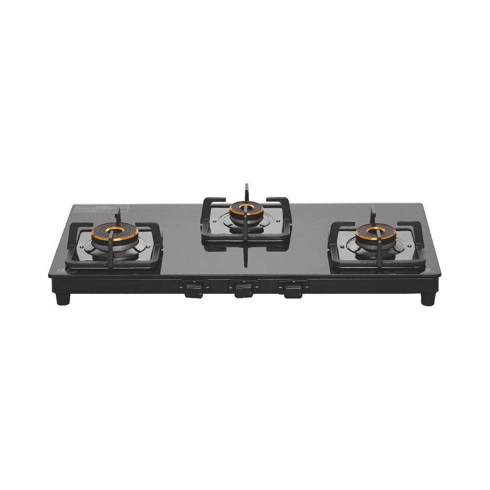 Surya Flame 3 Burner LPG Gas Stove Glass Top with Brass Burner, Flame Guard, Pan Support, Vogue 2 Years Doorstep Services