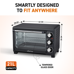 Surya Flame Zolo OTG (21Liters) with Temperature Selection 1200 W, Powder Coated Finish, Includes Baking Pan, SS Grill Tray (Black, Silver)