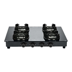 Surya Flame "BLACK PRO GLASS TOP" 4 Burner L.P.G Stove with Coated Brass Burner and Doorstep Service,  2 Years Warranty