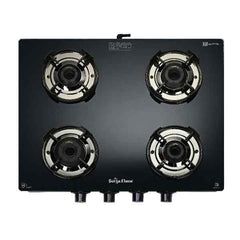 Surya Flame "BLACK PRO GLASS TOP" 4 Burner L.P.G Stove with Coated Brass Burner and Doorstep Service,  2 Years Warranty