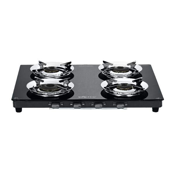 Surya Flame LPG 4 Burner GREEN Glass Gas Stove Manual Ignition LERC Brass Burners & Steel Pan Support With 5 Years Warranty