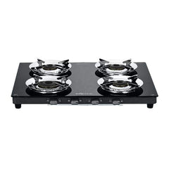 Surya Flame LPG 4 Burner GREEN Glass Gas Stove Manual Ignition LERC Brass Burners & Steel Pan Support With 5 Years Warranty
