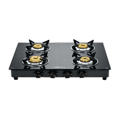 Surya Flame "MAESTRO GLASS TOP" 4 Burner L.P.G Stove with Tripin Brass Burner and Doorstep Service 2 Years Warranty