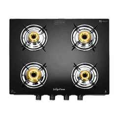 Surya Flame "MAESTRO GLASS TOP" 4 Burner L.P.G Stove with Tripin Brass Burner and Doorstep Service 2 Years Warranty