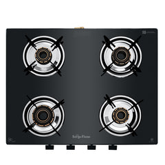 Surya Flame "CRETA PRO GLASS COOKTOP" L.P.G Stove 4 Burner, ISI Certified, Doorstep Services, 5 Years Warranty