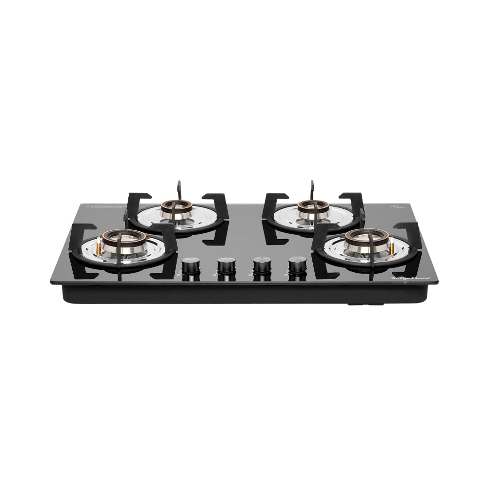 Surya Flame ORION Builtin Hob 4 Burner Auto Ignition LPG Glass Top 8mm Thickness (Jumbo, Medium, Small) 360 Nozzle Doorstep Services 5 Year