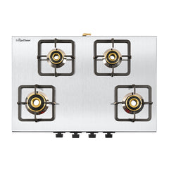 Surya Flame LPG Gas Stove 4 Burner Stainless steel REVA Cooktop With BIS Certified Doorstep Warranty 2 Years (Silver)