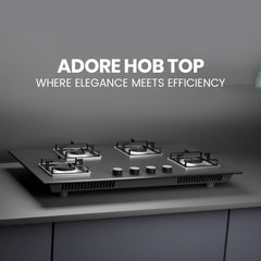 Surya Flame "ADORE HOB TOP" 4B Auto Ignition L.P.G Stove, Toughened Glass (Jumbo, Medium, Small) 360 Degree Revolving Nozzle, Doorstep Services, 5 Years Warranty