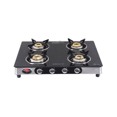 Surya Flame "EXCEL DUAL GLASS TOP" 4 Burner L.P.G Stove with Tripin Brass Burner, Sturdy Pan Support and Doorstep Service 5 Years Warranty (Copy)