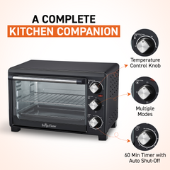Surya Flame Zolo OTG (21Liters) with Temperature Selection 1200 W, Powder Coated Finish, Includes Baking Pan, SS Grill Tray (Black, Silver)