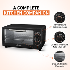 Surya Flame Zolo OTG (10Liters) with Temperature Selection 800 W, Powder Coated Finish, Includes Baking Pan, SS Grill Tray (Black, Silver) 800 watts