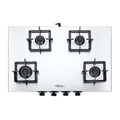 Surya Flame "VOLT SS COOKTOP" 4 Burner L.P.G Stove, 1.2mm Heavy Matt Finish Body, Rrippin Brass Burner BIS Certified and Doorstep Service 5 Years Warranty