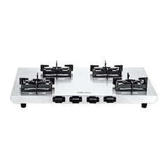 Surya Flame "VOLT SS COOKTOP" 4 Burner L.P.G Stove, 1.2mm Heavy Matt Finish Body, Rrippin Brass Burner BIS Certified and Doorstep Service 5 Years Warranty
