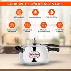 Surya Flame "MAGMA PRESSURE COOKER" Stainless Steel 5 Litre Inner Lid, Induction Compatible ISI certified(Silver)