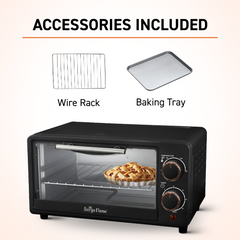 Surya Flame Zolo OTG (10Liters) with Temperature Selection 800 W, Powder Coated Finish, Includes Baking Pan, SS Grill Tray (Black, Silver) 800 watts
