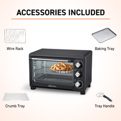 Surya Flame Zolo OTG (21Liters) with Temperature Selection 1200 W, Powder Coated Finish, Includes Baking Pan, SS Grill Tray (Black, Silver)