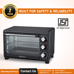 Surya Flame Zolo OTG (21Liters) with Temperature Selection 1200 W, Powder Coated Finish, Includes Baking Pan, SS Grill Tray (Black, Silver)