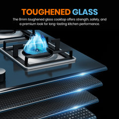 Surya Flame "ADORE HOB TOP" 4B Auto Ignition L.P.G Stove, Toughened Glass (Jumbo, Medium, Small) 360 Degree Revolving Nozzle, Doorstep Services, 5 Years Warranty