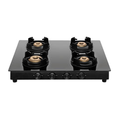 Surya Flame Black Knight 4 Burner LPG Gas Stove Glass Top with Brass Burner, Flame Guard, Pan Support  2 Years Doorstep Services