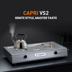 Surya Flame "CAPRI VS2 BB COOKTOP" 2 Burner Stainless Steel PNG Stove (ISI Marked, CE Certified) with Doorstep Service 2 Years Warranty