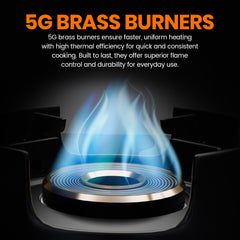Surya Flame "FUTURA GLASS TOP" 4 Burner L.P.G Stove with Ultra Slim Body, 5G Brass Burner, Metal Knob, Flame protection pan support Doorstep Services with 5 Years Warranty